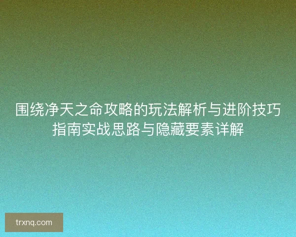 围绕净天之命攻略的玩法解析与进阶技巧指南实战思路与隐藏要素详解
