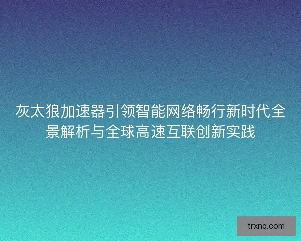 灰太狼加速器引领智能网络畅行新时代全景解析与全球高速互联创新实践