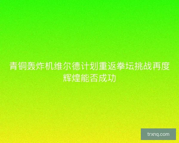 青铜轰炸机维尔德计划重返拳坛挑战再度辉煌能否成功